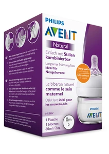 Avent, Natural Baby Feeding Bottle For Newborn - 60 Ml - 2 Avent, Natural Baby Feeding Bottle For Newborn - 60 Ml - 2