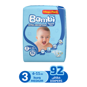 Bambi, Baby Diapers Size 3 Mega Pack - 92 Pcs Bambi, Baby Diapers Size 3 Mega Pack - 92 Pcs