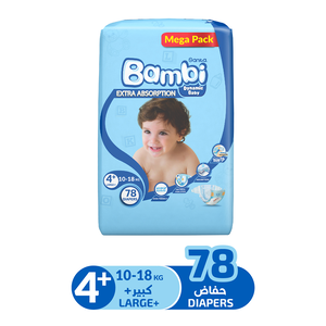 Bambi, Baby Diapers Size 4+ Mega Pack - 78 Pcs Bambi, Baby Diapers Size 4+ Mega Pack - 78 Pcs