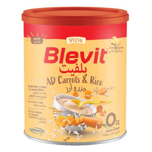 Blevit, Baby Food AD Carrots & Rice Zero Sugar - 250 Gm