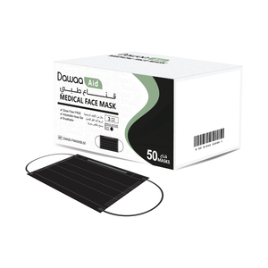 Dawaa Aid, Face Mask, Medical Black Masks, Regular Size - 50 Pcs Dawaa Aid, Face Mask, Medical Black Masks, Regular Size - 50 Pcs