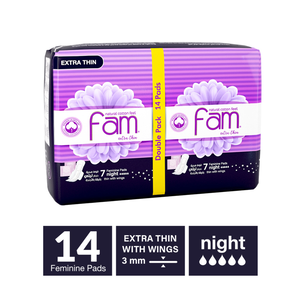 Fam, Feminine Pads Night Thin Winged - 14 Pcs Fam, Feminine Pads Night Thin Winged - 14 Pcs