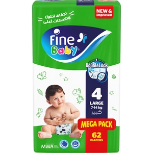 Fine Baby, Diaper Size 4 Mega Pack Large 7-14 K - 62 Pcs Fine Baby, Diaper Size 4 Mega Pack Large 7-14 K - 62 Pcs