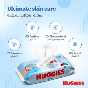 Huggies, Baby Wipes Pure Wipes - 56 Pcs - 3 Huggies, Baby Wipes Pure Wipes - 56 Pcs - 3