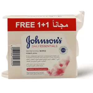 Johnson’S, Daily Essentials, Refreshing Wipes, For Normal Skin, 1+1 Free - 1 Kit - 2 Johnson’S, Daily Essentials, Refreshing Wipes, For Normal Skin, 1+1 Free - 1 Kit - 2