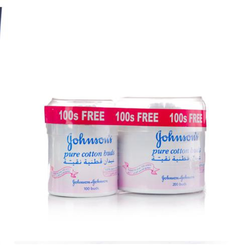 Johnson'S, Pure Cotton Buds, Double Pack (200 + 100) - 300 Pcs