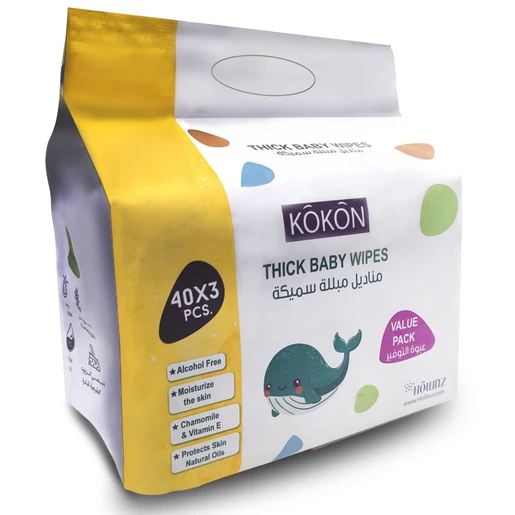 Kokon, Thick Baby Wipes Value Pack - 120 Pcs