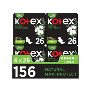 Kotex, Feminine Napkins, Maxi, Cotton, Super, 6X26 Pads, Carton - 1 Kit Kotex, Feminine Napkins, Maxi, Cotton, Super, 6X26 Pads, Carton - 1 Kit
