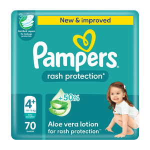 Pampers, Rash Protection Taped Diapers Size 4+ 10-15 Kg - 70 Pcs Pampers, Rash Protection Taped Diapers Size 4+ 10-15 Kg - 70 Pcs