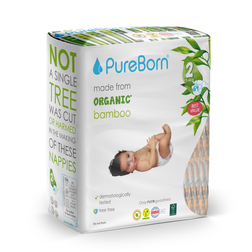 PureBorn, Baby Diaper Size 2 - 64 Pcs