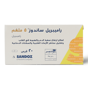 Ramipril Sandoz 5 Mg, For High Blood Pressure - 20 Tablets - 2 Ramipril Sandoz 5 Mg, For High Blood Pressure - 20 Tablets - 2