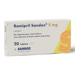 Ramipril Sandoz 5 Mg, For High Blood Pressure - 20 Tablets - 3 Ramipril Sandoz 5 Mg, For High Blood Pressure - 20 Tablets - 3