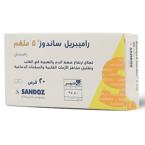 Ramipril Sandoz 5 Mg, For High Blood Pressure - 20 Tablets - 4 Ramipril Sandoz 5 Mg, For High Blood Pressure - 20 Tablets - 4