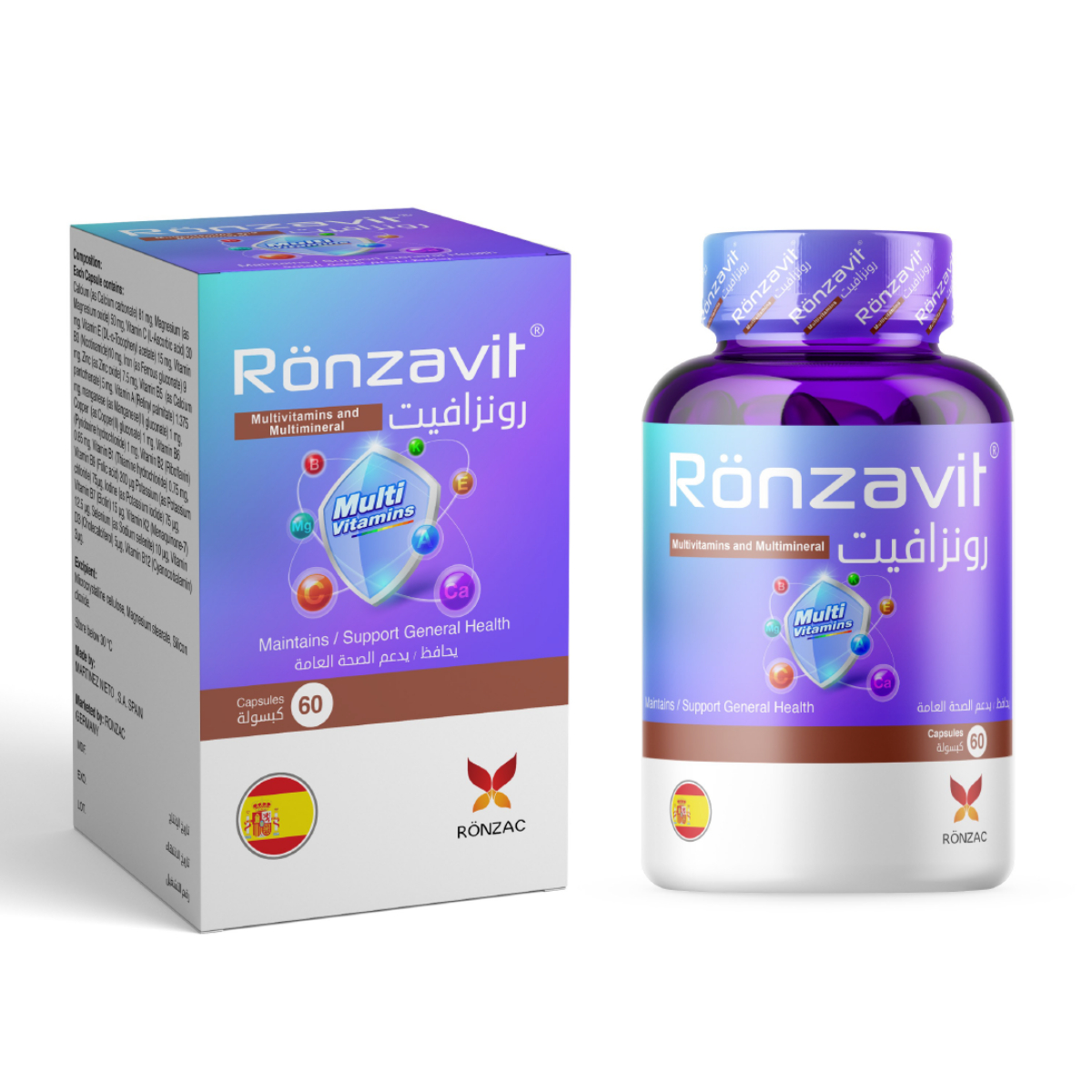 Ronzavit, Multi Vitamins & Multi Minerals - 60 Capsules Ronzavit, Multi Vitamins & Multi Minerals - 60 Capsules