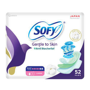 Sofy, Feminine Pads Antibacterial, Maxi Thick, Large - 52 Pcs Sofy, Feminine Pads Antibacterial, Maxi Thick, Large - 52 Pcs