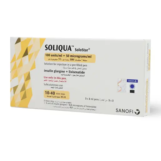 Soliqua 100 IU/50Mcg Solostar, Antihyperglycemia - 3 Pens Soliqua 100 IU/50Mcg Solostar, Antihyperglycemia - 3 Pens