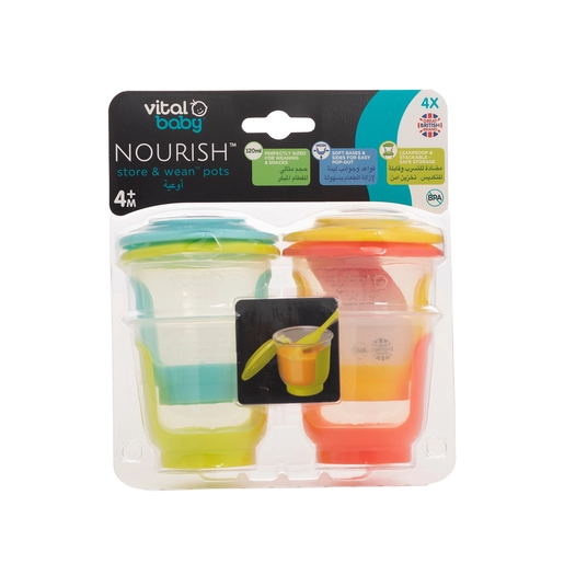Vital Baby, Nourish Store Wean Pots 120 Ml 4+ Months - 4 Pcs