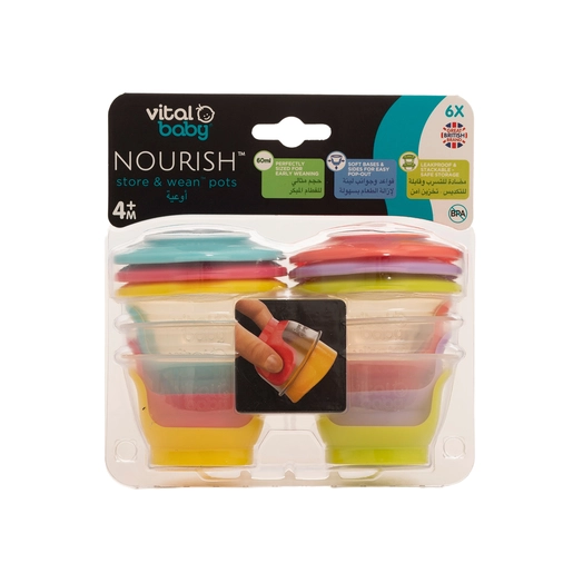 Vital Baby, Nourish Store Wean Pots 60 Ml 4+ Months - 6 Pcs