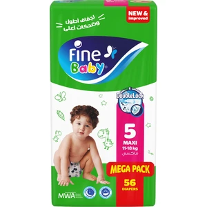 فاين بيبى، حفاضات أطفال مقاس رقم 5 11-18 كجم - 56 قطعة فاين بيبى، حفاضات أطفال مقاس رقم 5 11-18 كجم - 56 قطعة